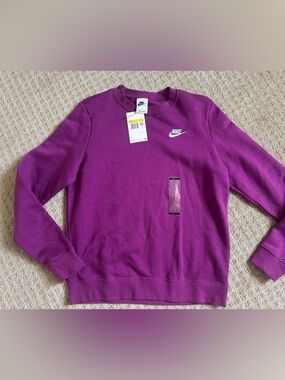 Nike Women's Magenta Crewneck Sweatshirt with White Swoosh size small